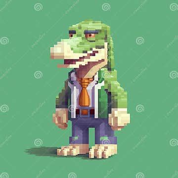 Pixel Lizard in a Suit: a Cute Crocodile Character in Minecraft Style Stock Illustration ...