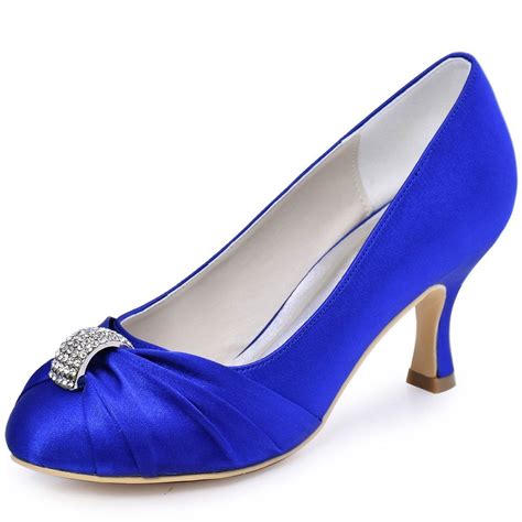 ElegantPark Women Pumps Mid Heel Closed Toe Brooch Ruched Satin Evening ...