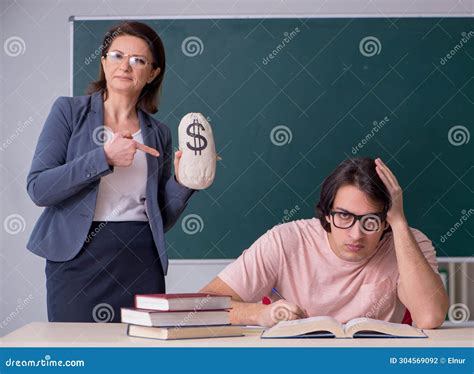 Old Female Teacher and Male Student in the Classroom Stock Photo - Image of classroom, sack ...