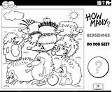 Counting Cartoon Hedgehogs Educational Task Coloring Page Drawing Math  sketch template