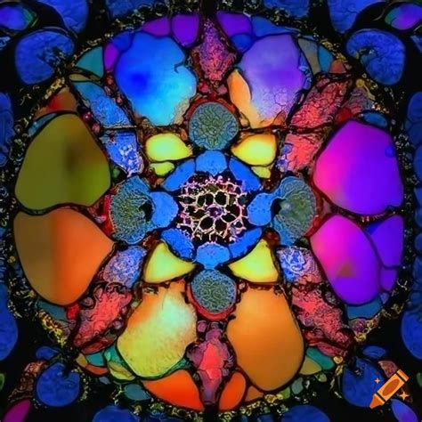 Colorful mandelbrot stained glass artwork