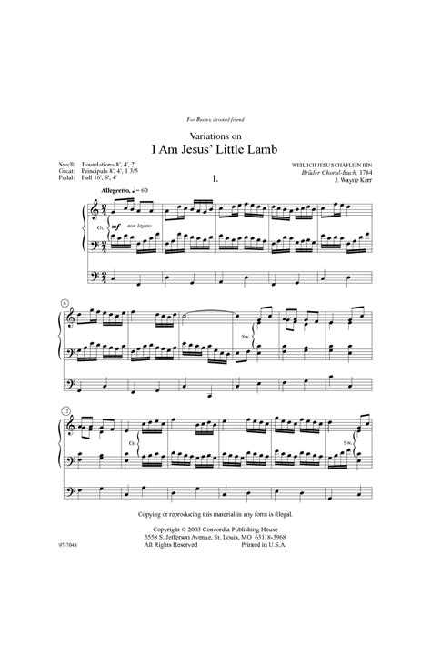 Variations On I Am Jesus' Little Lamb Sheet Music by J Wayne Kerr (SKU ...