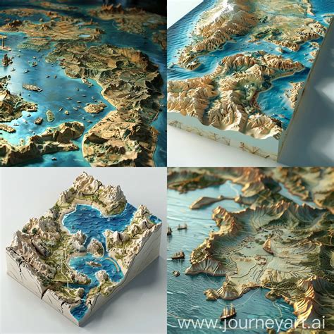 Aerial View ThreeDimensional Map of Land and Sea | JourneyArt