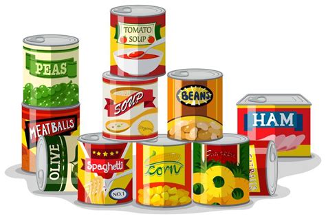 Different types of canned food 605695 Vector Art at Vecteezy