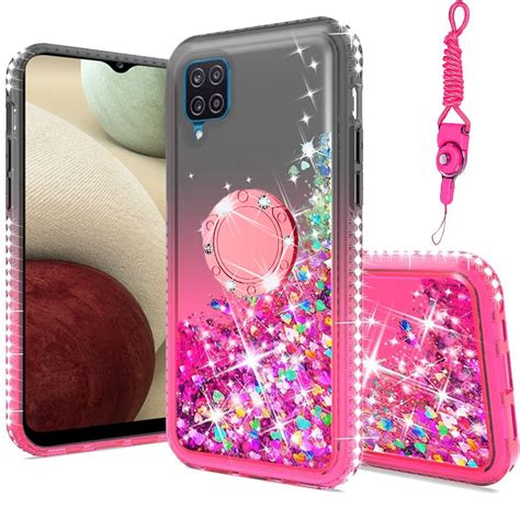 SOGA Rhinestone Liquid Quicksand Cover Cute Girl Phone Case Compatible for Samsung Galaxy A12 ...