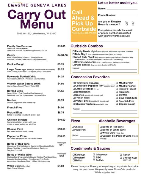 Carry Out Menu - Emagine Entertainment