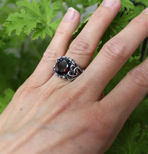 Garnet Wedding Ring Silver Garnet Engagement Ring For Women | Etsy