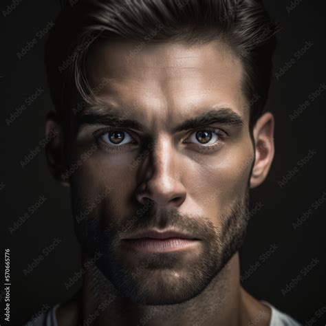 handsome brunette man with light brown eyes. portrait of a beautiful male model isolated on a ...