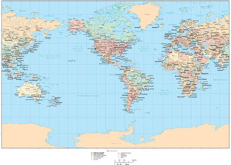 World Map - Americas Centered - Miller Projection