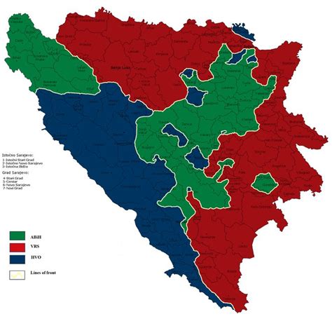 Frontlines of the Bosnian War in 1995, according to the Dayton Agreement | Bosnian war ...