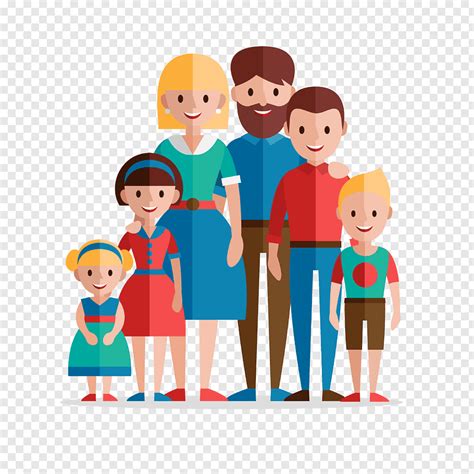 family of 6 animated, Family Home Evening Flat design Illustration ...