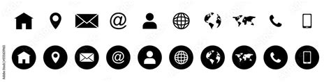 Set of black and white icons transparent. web icon, map icon, contact ...