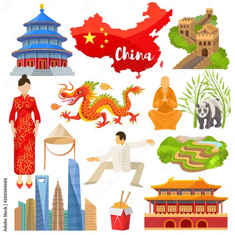 China vector chinese culture in Asia and Great Wall of China illustration set of asian symbols ...