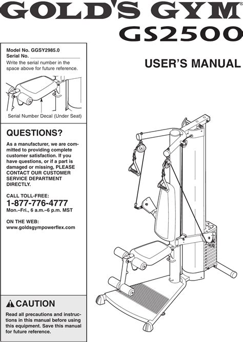 Golds Gym Ggsy29850 Owners Manual GGSY2985.0 225636