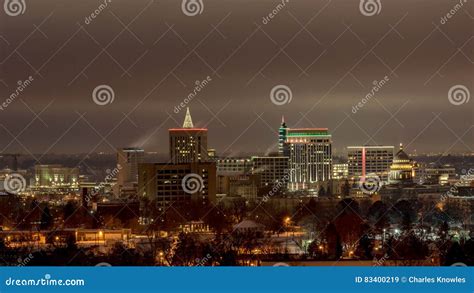 Boise City Skyline in Winter and at Night Stock Image - Image of city ...