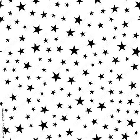 Black stars seamless pattern on white background. Cool endless random scattered black stars ...