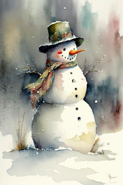 Premium AI Image | Snowman watercolor