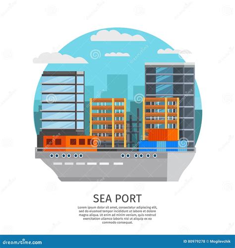 Sea Port Round Design stock vector. Illustration of facility - 80979278