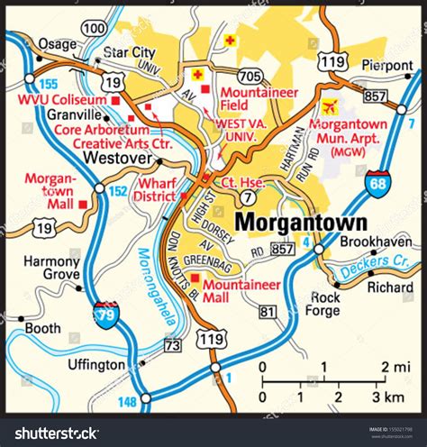 Morgantown, West Virginia Area Map Stock Vector Illustration 155021798 : Shutterstock