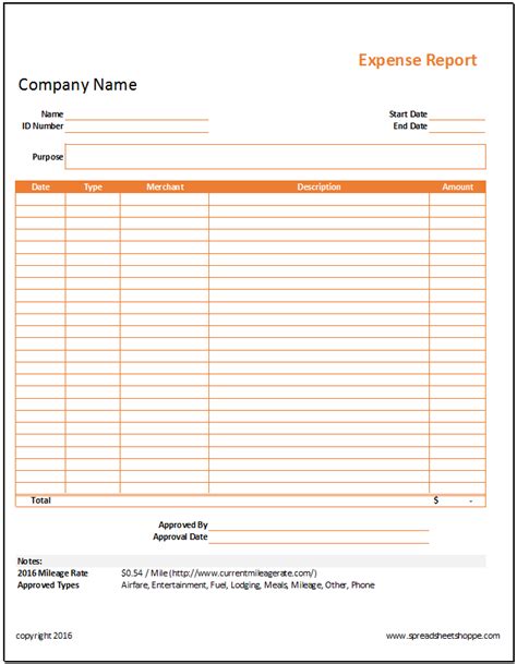 Simple Expense Report Template - Spreadsheetshoppe