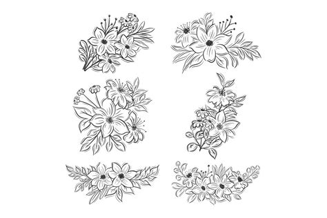 Hand-drawn Six Flower Bouquets Graphic by wawadzgn · Creative Fabrica