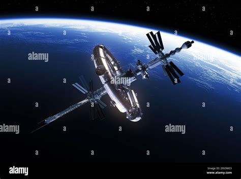 Big Space Station Orbiting Blue Planet Earth Stock Photo - Alamy