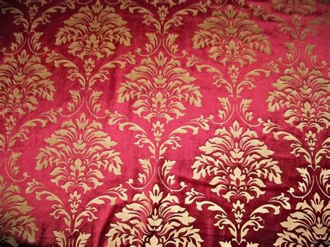 Red Gold VELVET DAMASK FABRIC 1 Yard Remnant by elegantfabrics1