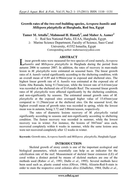 (PDF) Growth rates of the two reef-building species, Acropora humilis and Millepora platyphylla ...