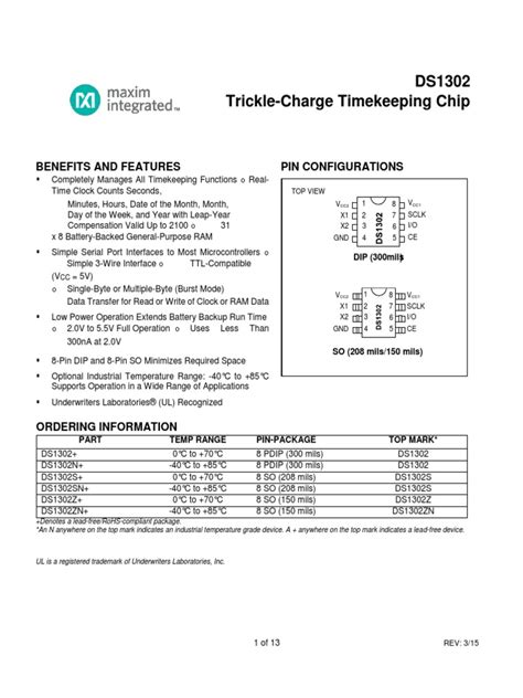 DS1302 Datasheet | PDF | Random Access Memory | Electronic Circuits