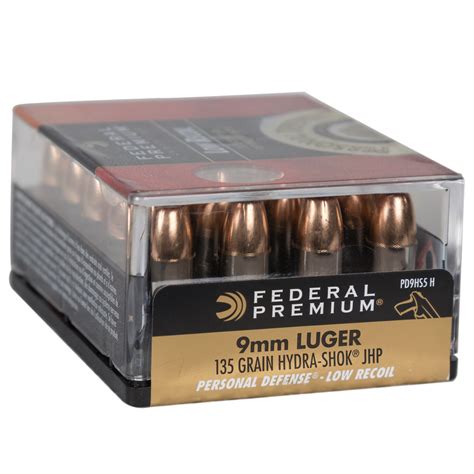 Federal Premium Personal Defense Low Recoil 9mm Luger 135gr Hydra-Shok JHP Handgun Ammo - 20 ...