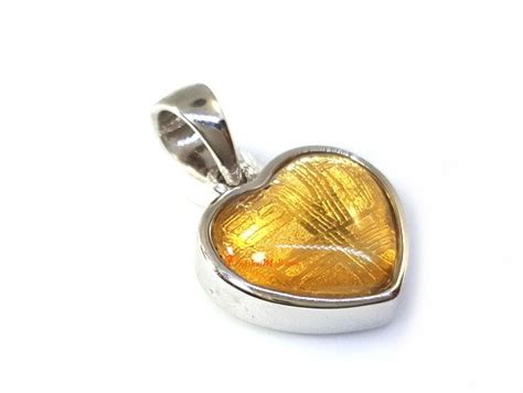 Heart Shape Gold Meteorite Pendant with 925 Silver Frame :: Feng Shui Jewelry