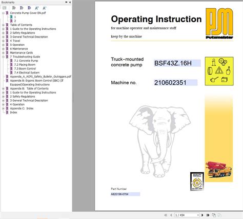 Putzmeister BSF43Z.16H Truck-Mounted Concrete Pump Operation Instruction PDF