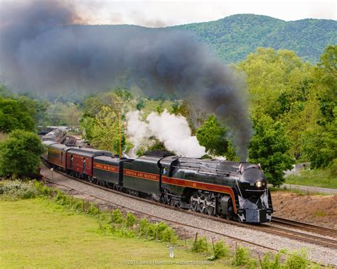 Norfolk & Western Class J 611 steam locomotive passing underneath the Blue Ridge Parkway in ...