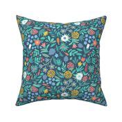 Summer flowers on blue Fabric | Spoonflower