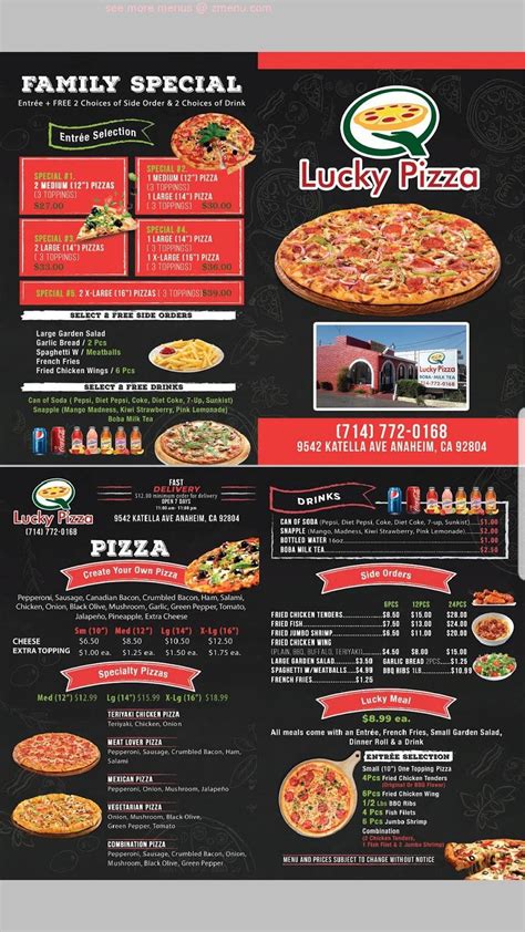 Menu at Lucky Pizza pizzeria, Anaheim, Katella Ave