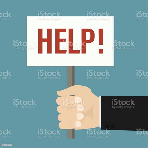 Cartoon Businessman Hand Holds Sign With Inscription Help Caucasian ...