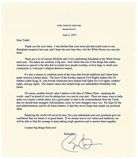 Thank you letter gets presidential response