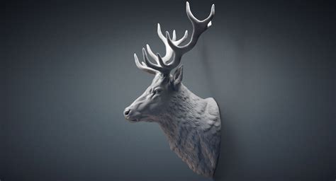 deer stag head sculpture 3d obj