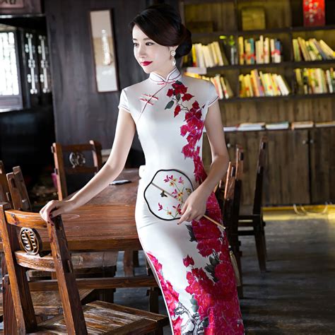 Frete Grátis Longo Cheongsam Cheongsam Vestido Floral Roupa Tradicional Chinesa Oriental ...