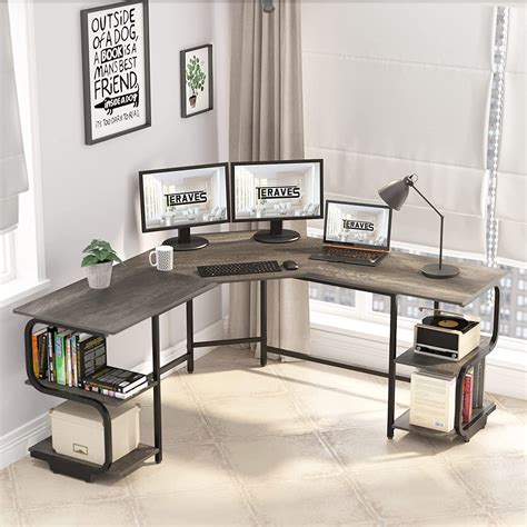 Teraves Modern L Shaped Desk with Shelves, Computer Desk with Large ...