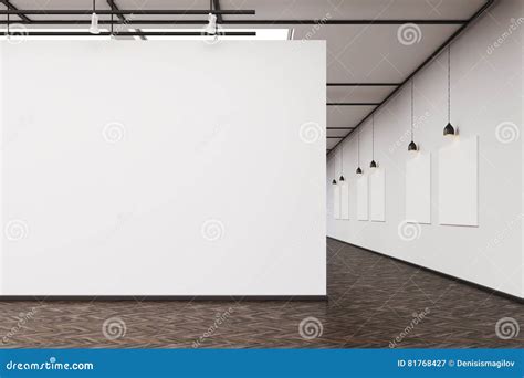 Art Gallery with a Blank Wall and Row of Pictures Stock Illustration - Illustration of hall ...