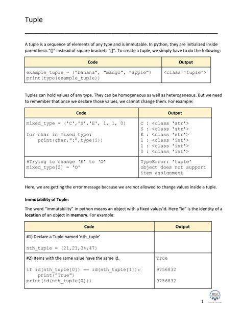 04 Data Structure (Tuple, Dictionary) Comparisons Part2 - Tuple - Studocu