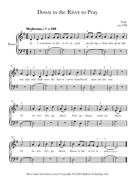 Down to the River to Pray (Beginner) Sheet music for Piano - 8notes.com