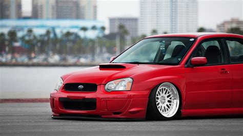 Wallpaper : car, red cars, Stance, Subaru Impreza, Sedan, wheel, land vehicle, automotive design ...