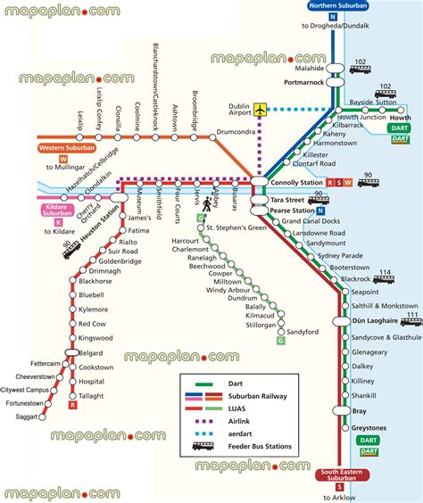 Dublin map - Map of DART & LUAS public transportation - Railway ...