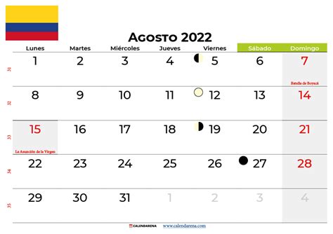 Calendario Agosto 2022 Colombia Para Imprimir