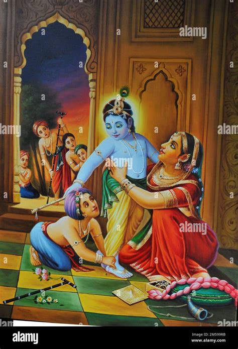 Lord Krishna Balgopal with Yashoda fineart painting Stock Photo - Alamy