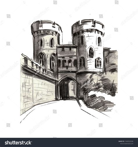 Illustration Hand Pencil Drawing Landscape Architecture Stock ...