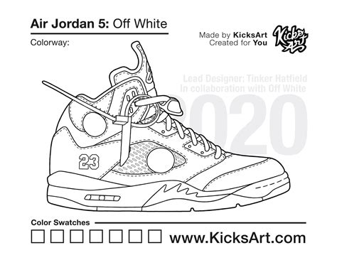 Air Jordan 5 Sneaker Coloring Pages - Created by KicksArt