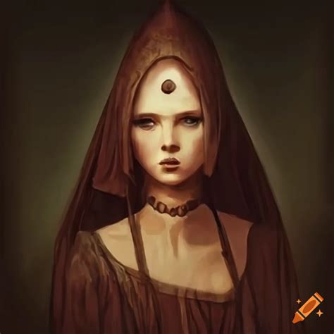Concept art of a medieval woman in beksinski style